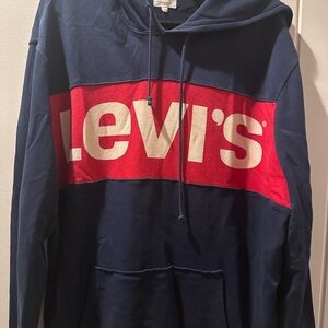 Levi's Men's Navy and Red Logo Hoodie